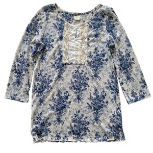 Denim & Supply Ralph Lauren Blue Floral Lace Sheer Boho Prairie Henley Top XL